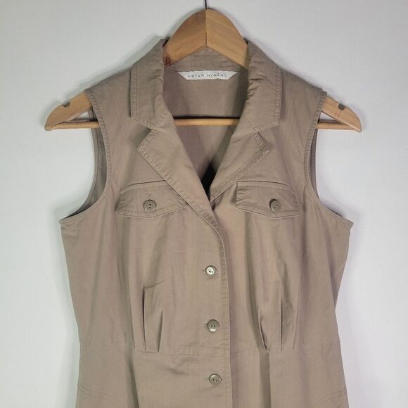 Peter Nygard Sleeveless Tan Button-Up Dress - Picture 2 of 15